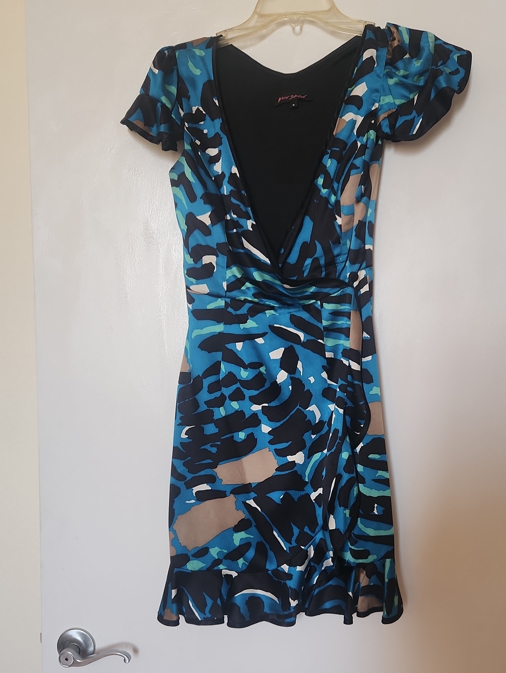 Betsey Johnson Blue and Black Abstract V-Neck Mini Dress